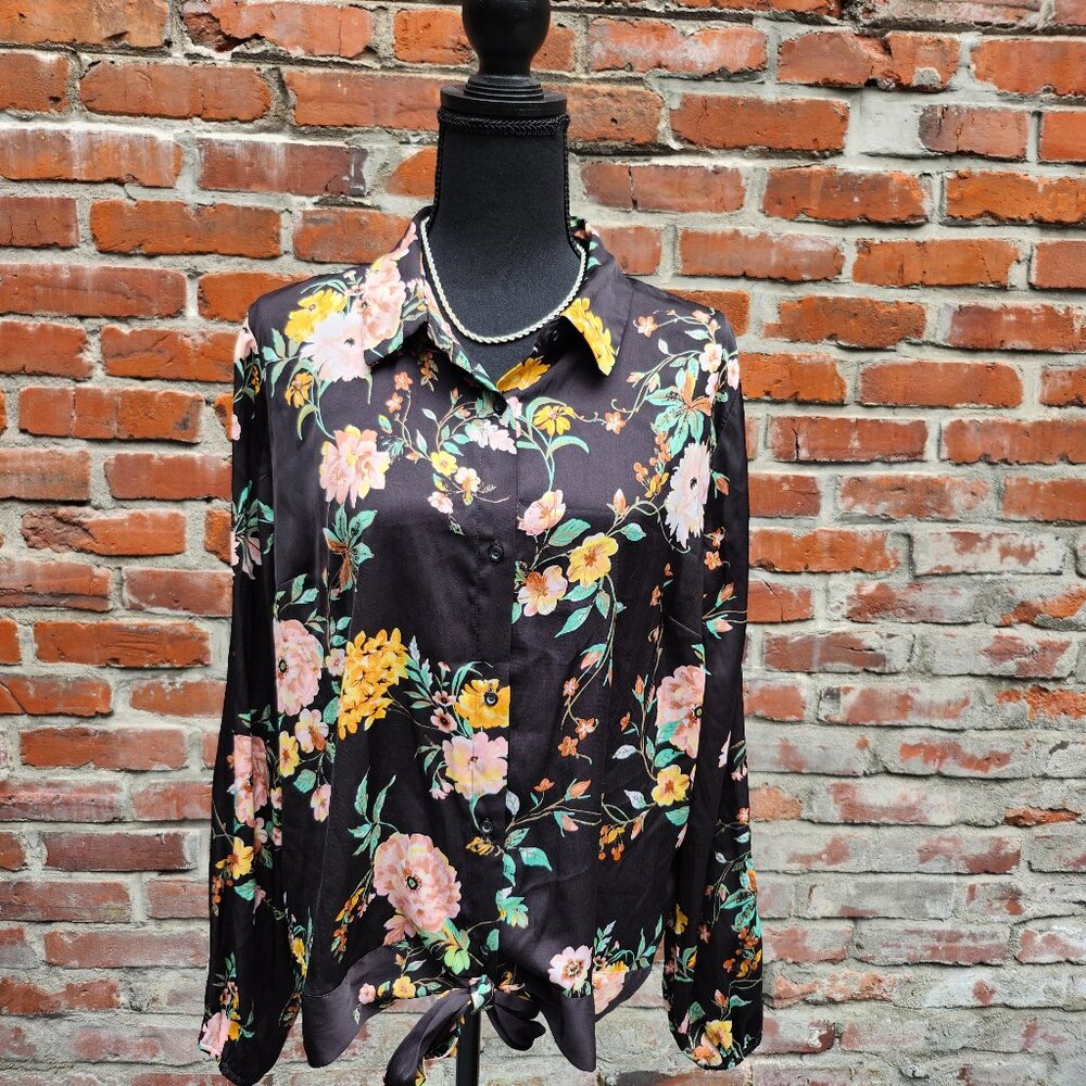Silk Flower Tie Blouse